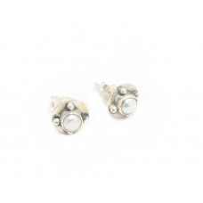 Stud Earrings Vintage 925 Sterling Silver Freshwater Pearl Gem Stone Women D655